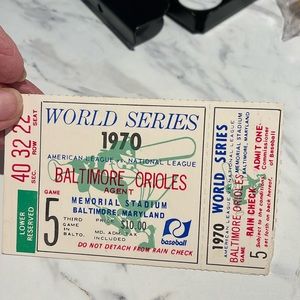 1970 World Series game 5 ticket stub with rain check Baltimore orioles